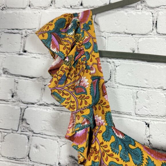 House of Harlow 1960 Flutter Sleeve Floral Midi Dress In Jackie Mustard Print L - Picture 6 of 13